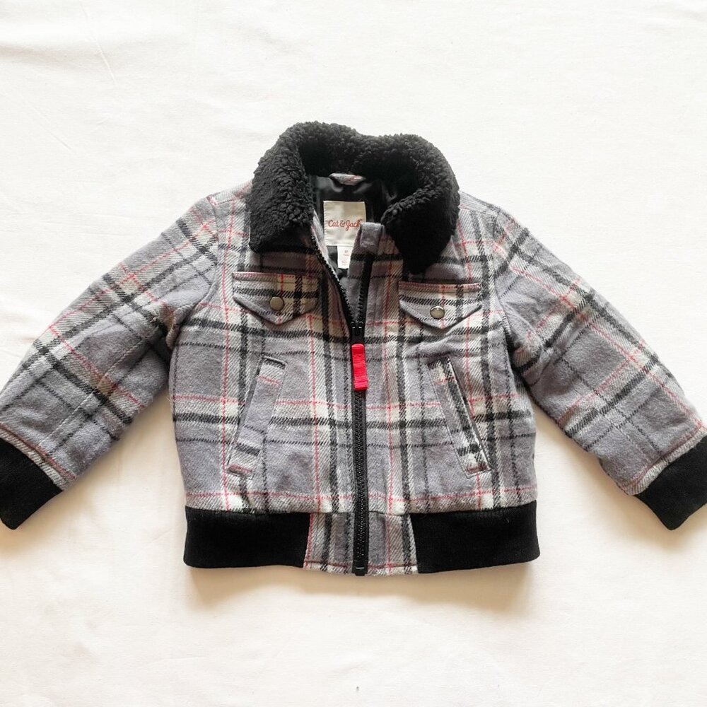 Cat & Jack Gray Flannel Plaid Jacket size 2T